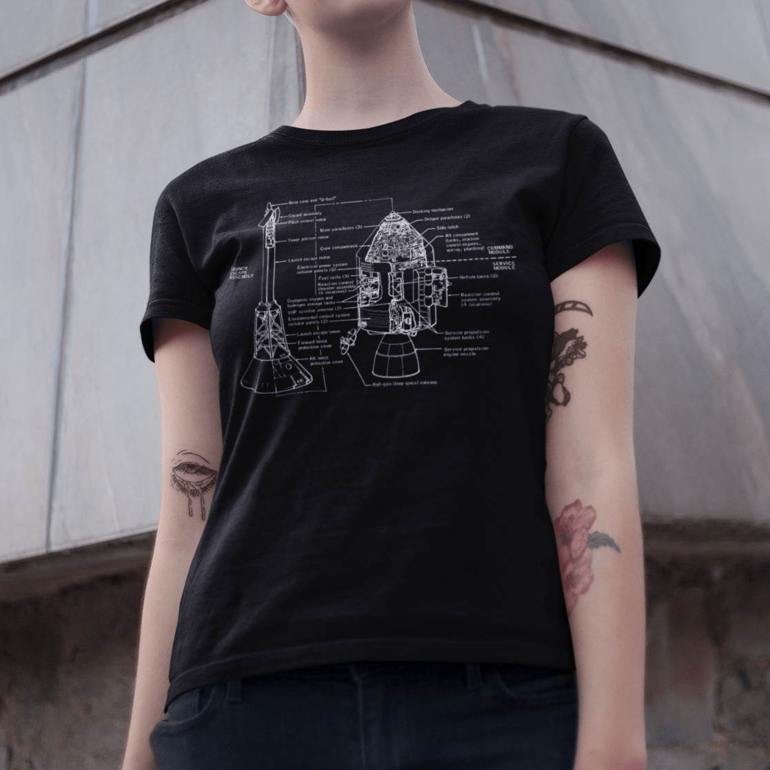 Apollo Blueprint T-Shirt: Command and Service Modules and Launch Escape System 1975 - ROCK FORSBERG